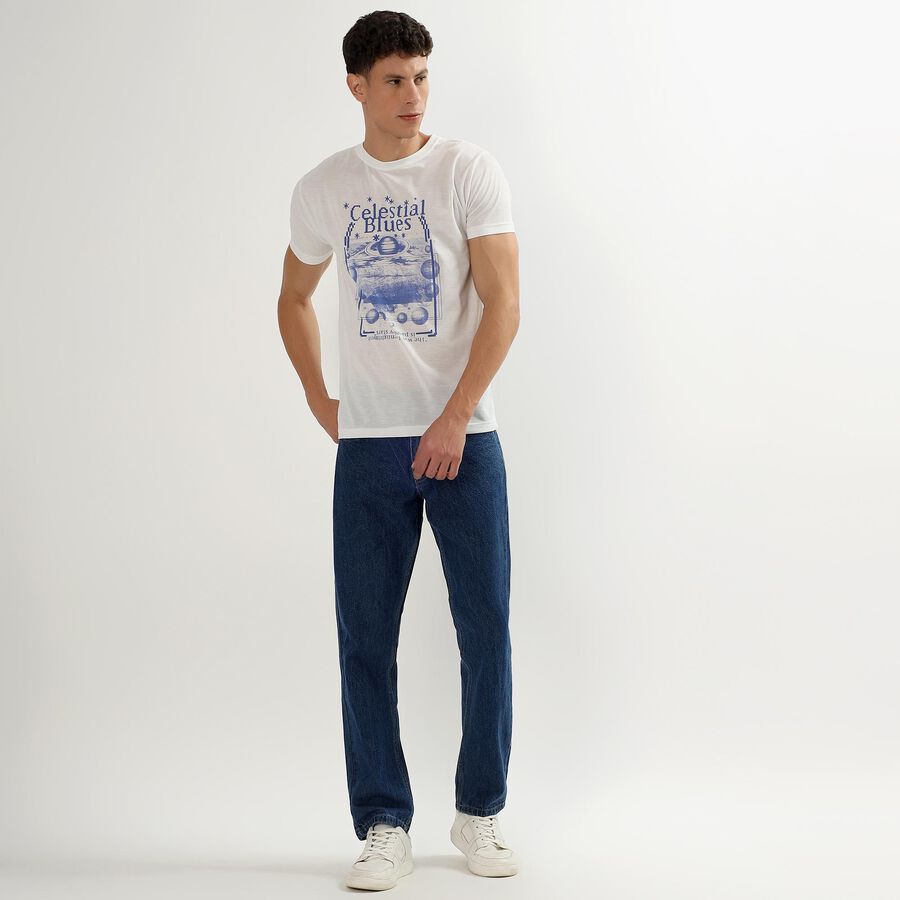 Men's Bright White Round Neck Casual T-Shirt, White, large image number null