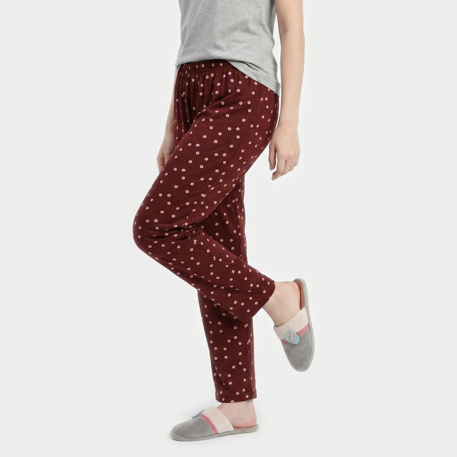 Women's Maroon Straight Fit Floral Printed Pyjama, Maroon, large