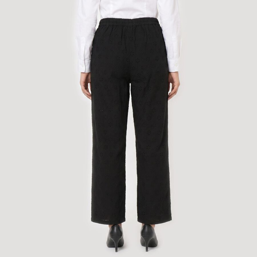 Women's Black Straight Fit Eyelet Trousers, Black, large