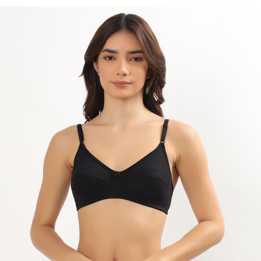 Ladies' 100% Cotton Bra , Black, large image number null