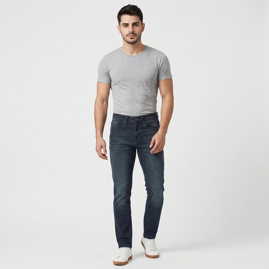 Men's Dark Green Slim Fit Washed Jeans, Dark Green, large