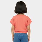 Girls' Coral Cotton Round Neck Casual T-Shirt, मूँगा (कोरल), small