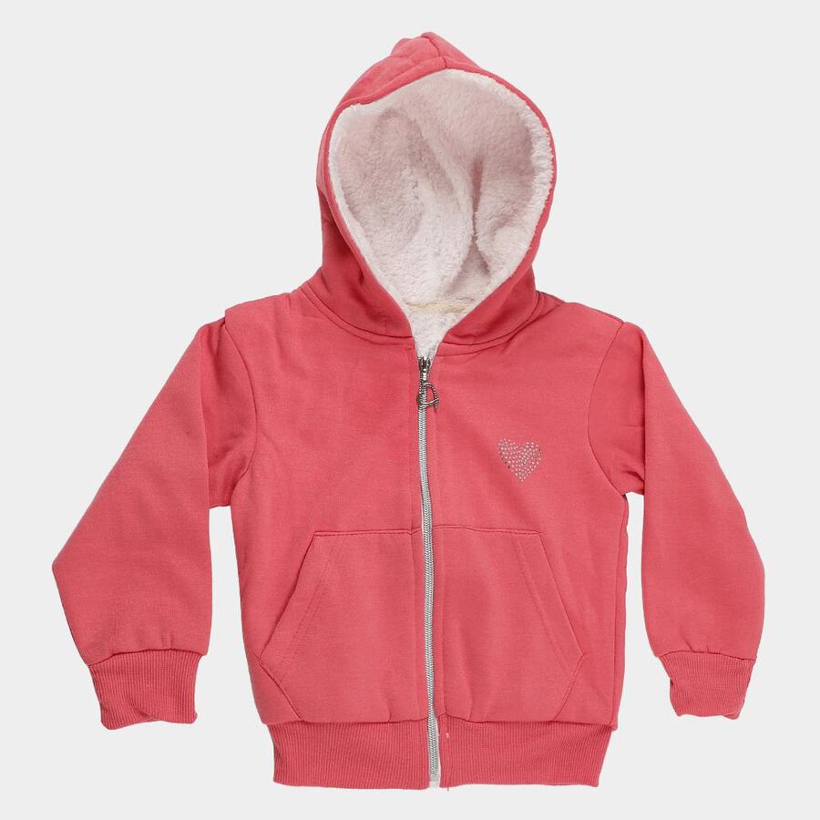 Girls Coral Pink Hooded Casual Sweatshirt, Coral, large image number null