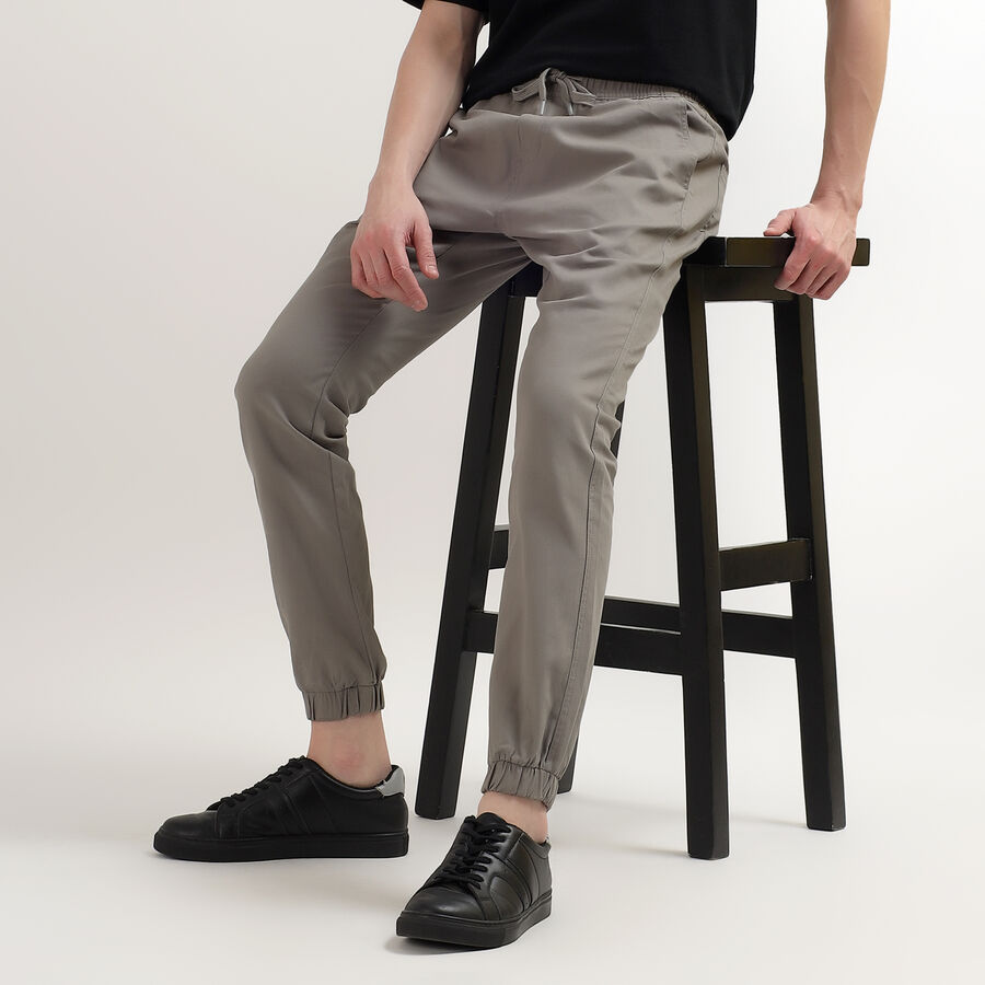 Men's 100% Cotton Slim Fit Casual Trousers, हल्का ग्रे, large image number null