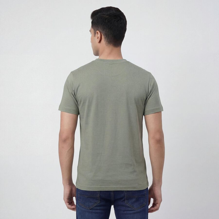 Men's Mint Green Round Neck Casual T-Shirt, Light Green, large