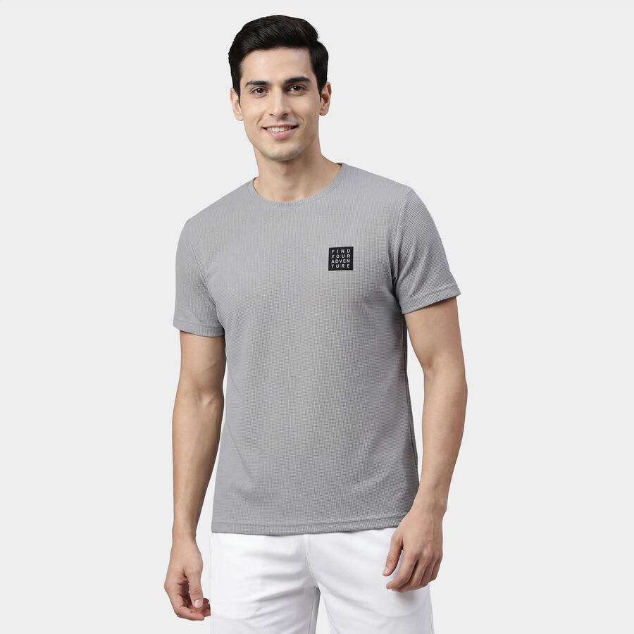 Men's Grey Round Neck Athleisure Drifit T-Shirt, Light Grey, large