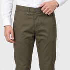 Men's Olive Green Slim Fit Chino Trousers, ओलिव, small