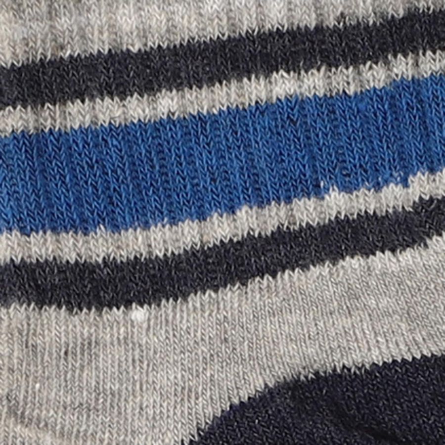 Men's Black and Grey Regular Fit Striped Ankle Socks Pack of 3, Navy Blue, large