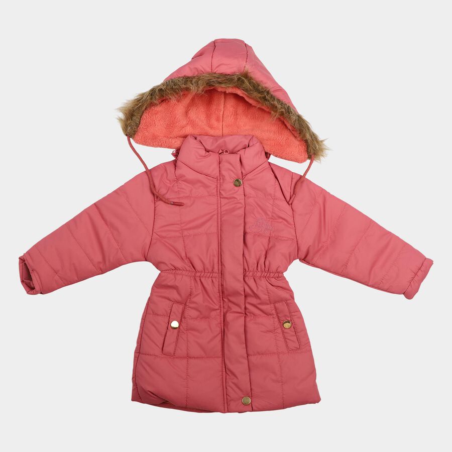 Girls' Pink Hooded Puffer Jacket, गुलाबी, large