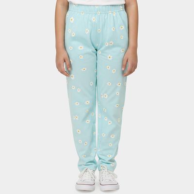 Girls Light Blue Straight Fit Floral Printed Pyjama