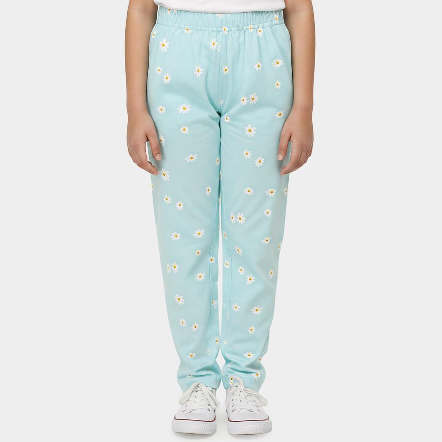 Girls Light Blue Straight Fit Floral Printed Pyjama, एक्वा, large