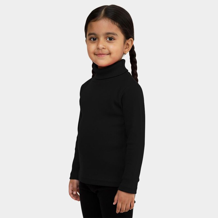 Girls Jet Black Turtleneck Classic Pullover, Black, large image number null