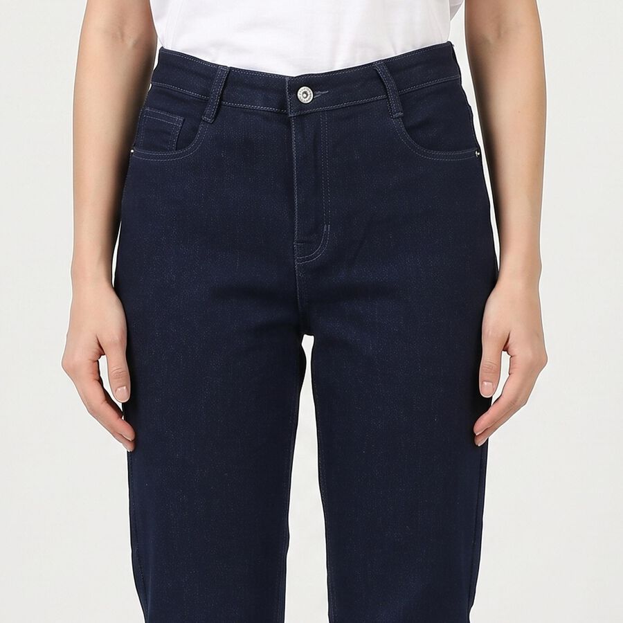 Women's Navy Blue Straight Fit Clean Wash Jeans, Dark Blue, large