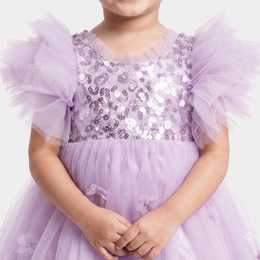 Girls' Lilac Fit and Flare Sequin Bodice Tulle Party Wear Frock, Lilac, large