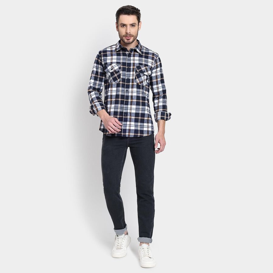 Men's 100% Cotton Casual Shirt, Dark Blue, large image number null