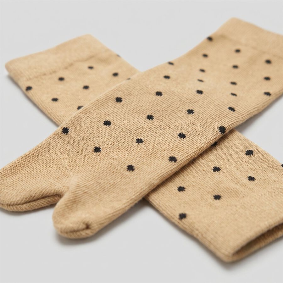 Women's Beige Regular Fit Polka Dot Toe Socks, गहरा पीला, large