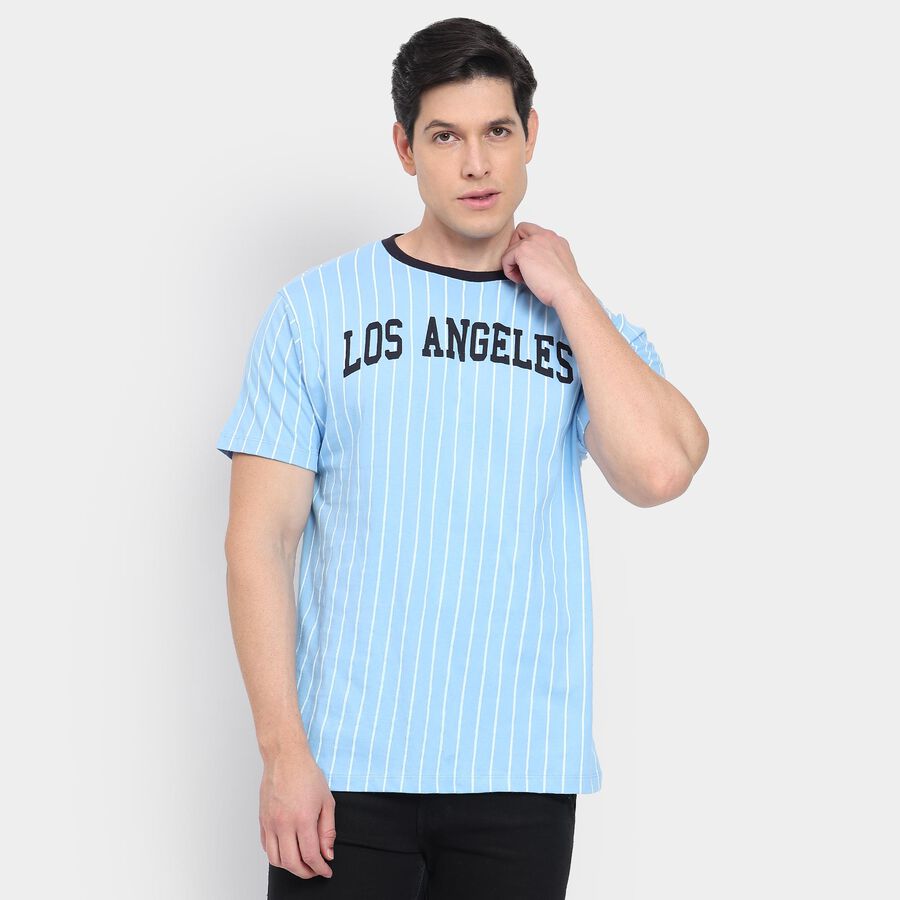 Men's 100% Cotton Round Neck Half Sleeves T-Shirt, Light Blue, large