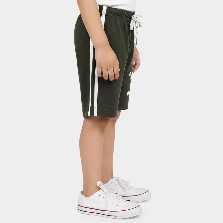 Boys Olive Green Regular Fit Graphic Print Bermuda Shorts, ओलिव, large