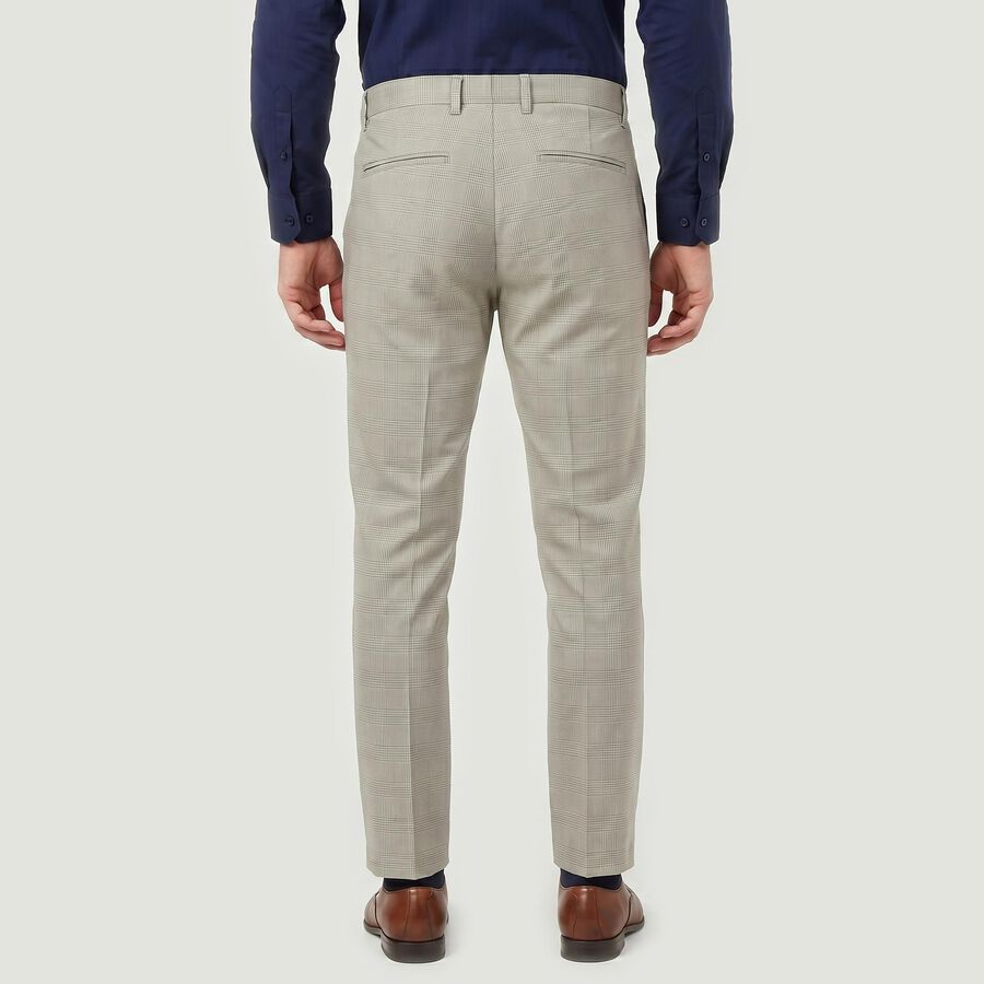 Men's Grey Slim Fit Checked Casual Trousers, हल्का ग्रे, large