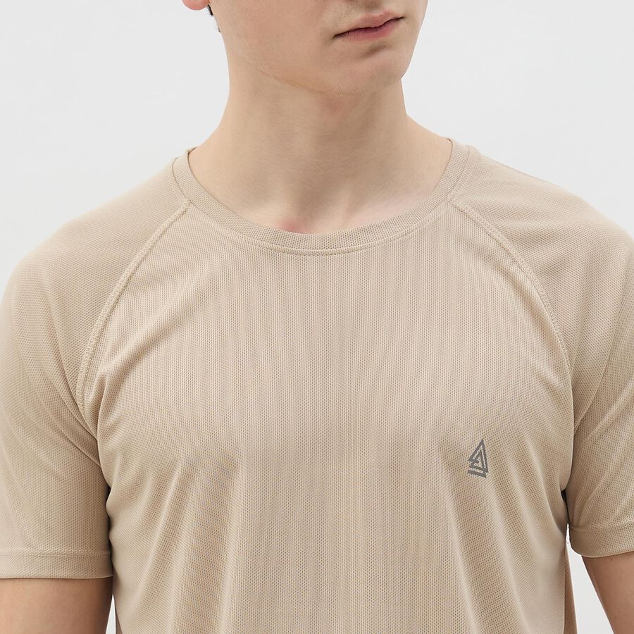 Men's Light Beige Crew Neck Athleisure T-Shirt, Beige, large