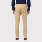 Men's Beige Slim Fit Flat-Front Chino Trousers, गहरा पीला, small