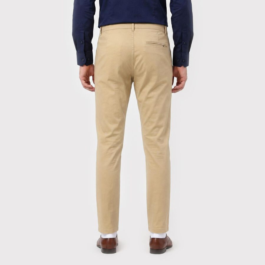 Men's Beige Slim Fit Flat-Front Chino Trousers, गहरा पीला, large