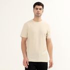 Men's Light Beige Round Neck Casual T-Shirt, Beige, small