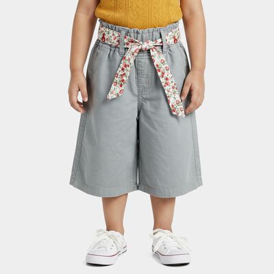 Girls Grey Regular Fit Solid Capri Pants
