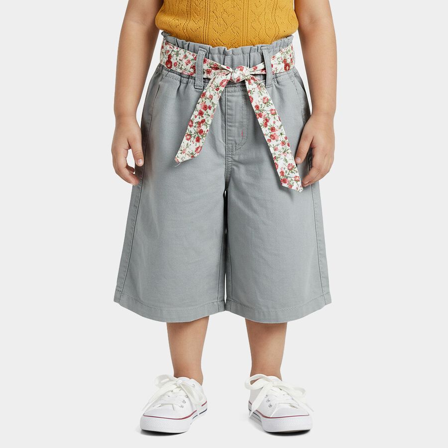 Girls Grey Regular Fit Solid Capri Pants, हल्का ग्रे, large