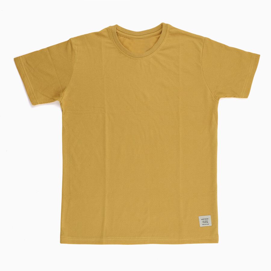 Boys Muted Mustard Yellow Crew Neck Casual T-Shirt, Beige, large image number null