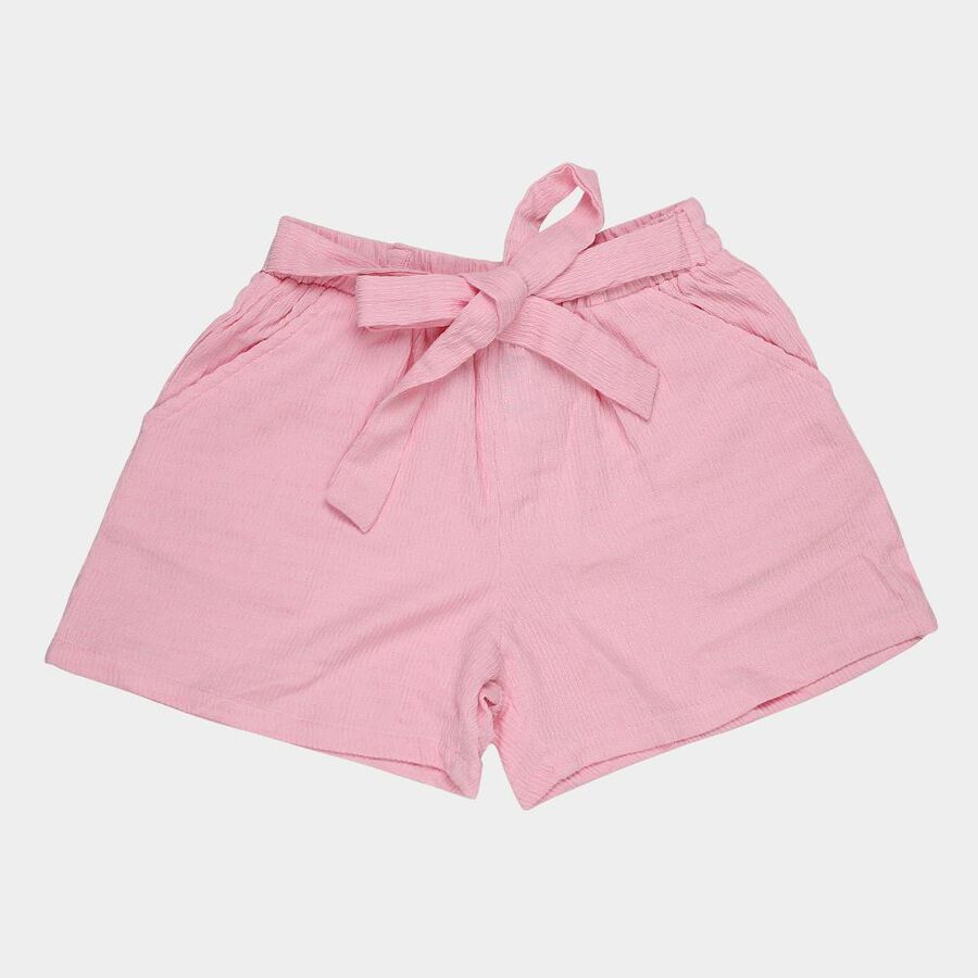 Girls' Pink Vibrant Regular Fit Shorts, गुलाबी, large