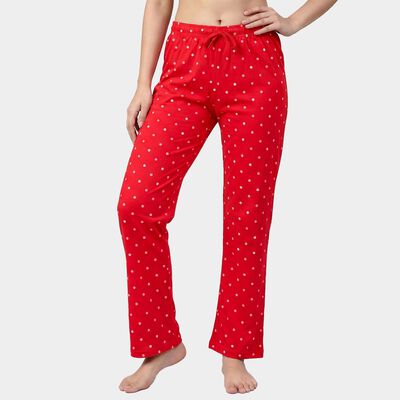 Women's Red Regular Fit Solid Cotton Pyjama