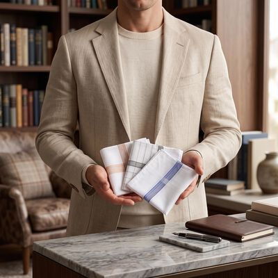 Men's Dark Grey Checked Pack of 3 Handkerchief