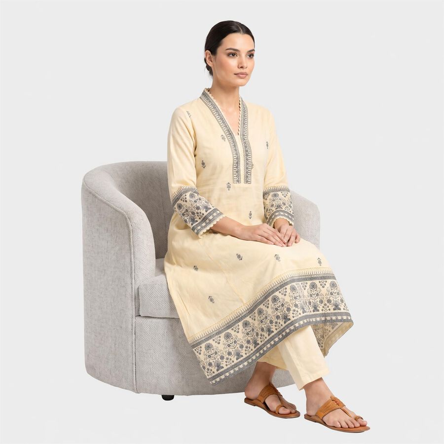 Women's Off White V-Neck Ethnic Set, Off White, large