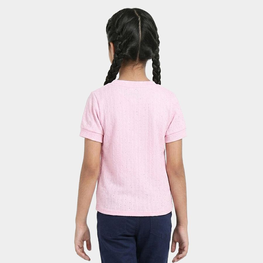 Girls' Pink Round Neck Graphic Printed T-Shirt, Pink, large