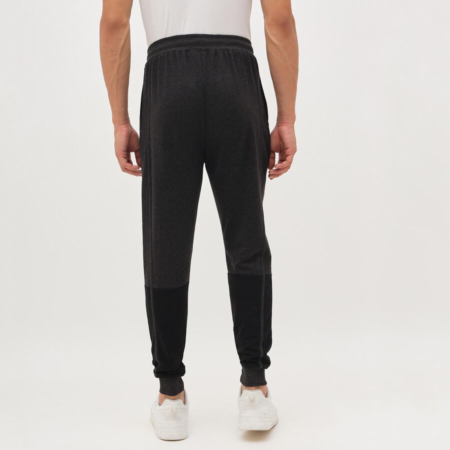 Men's Charcoal Black Regular Fit Panelled Track Pants, Charcoal, large image number null