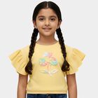 Girls' Yellow Round Neck Ruffle Sleeve Casual T-Shirt, पीला, small