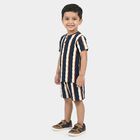 Boys Navy Blue Round Neck Striped Baba Suit, Navy Blue, small