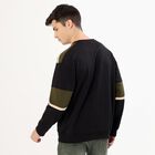 Men's Jet Black and Olive Green Crew Neck Casual Sweatshirt, काला, small image number null