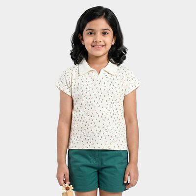 Girls Off White Polo Neck Polo T-Shirt