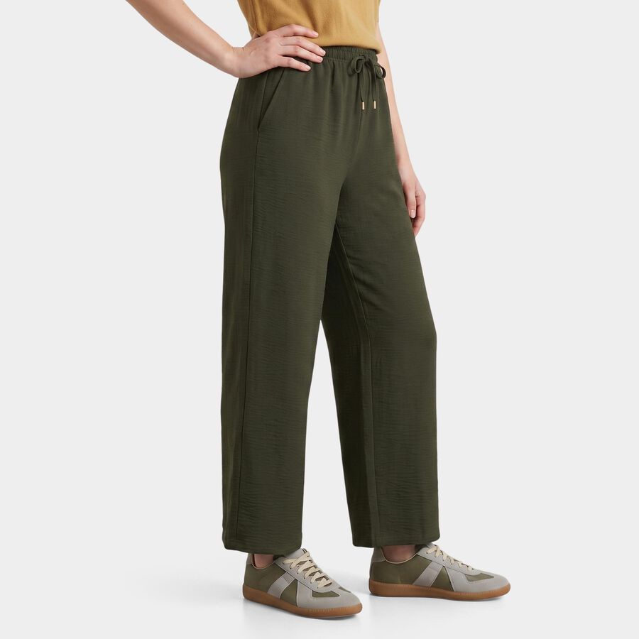 Women's Olive Green Wide Leg Drawstring Track Pants, Olive, large