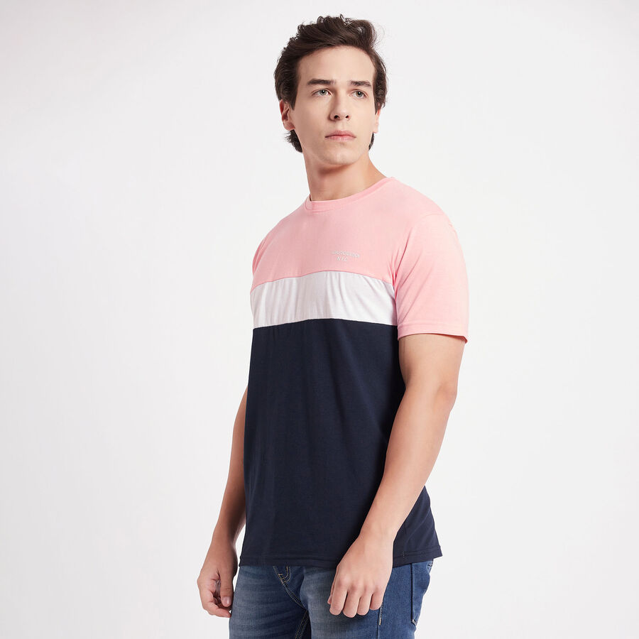 Cut & Sew Round Neck T-Shirt, Peach, large image number null