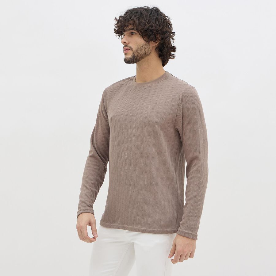 Men's Muted Taupe Brown Crew Neck Casual T-Shirt, Khaki, large image number null
