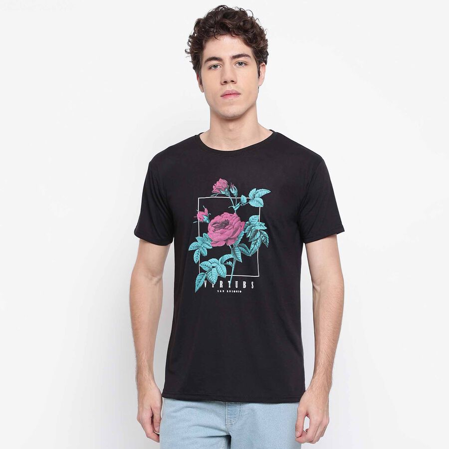 Round Neck T-Shirt, Black, large image number null