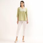 Women's Light Sage Green Cotton Round Neck Solid Kurti, Light Green, small