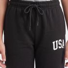 Girls Black Jogger Fit USA Print Winter Pyjama, Black, small