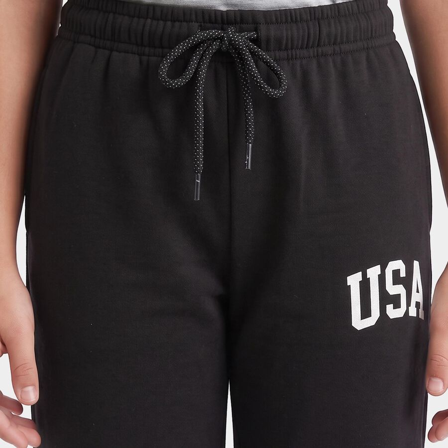 Girls Black Jogger Fit USA Print Winter Pyjama, Black, large