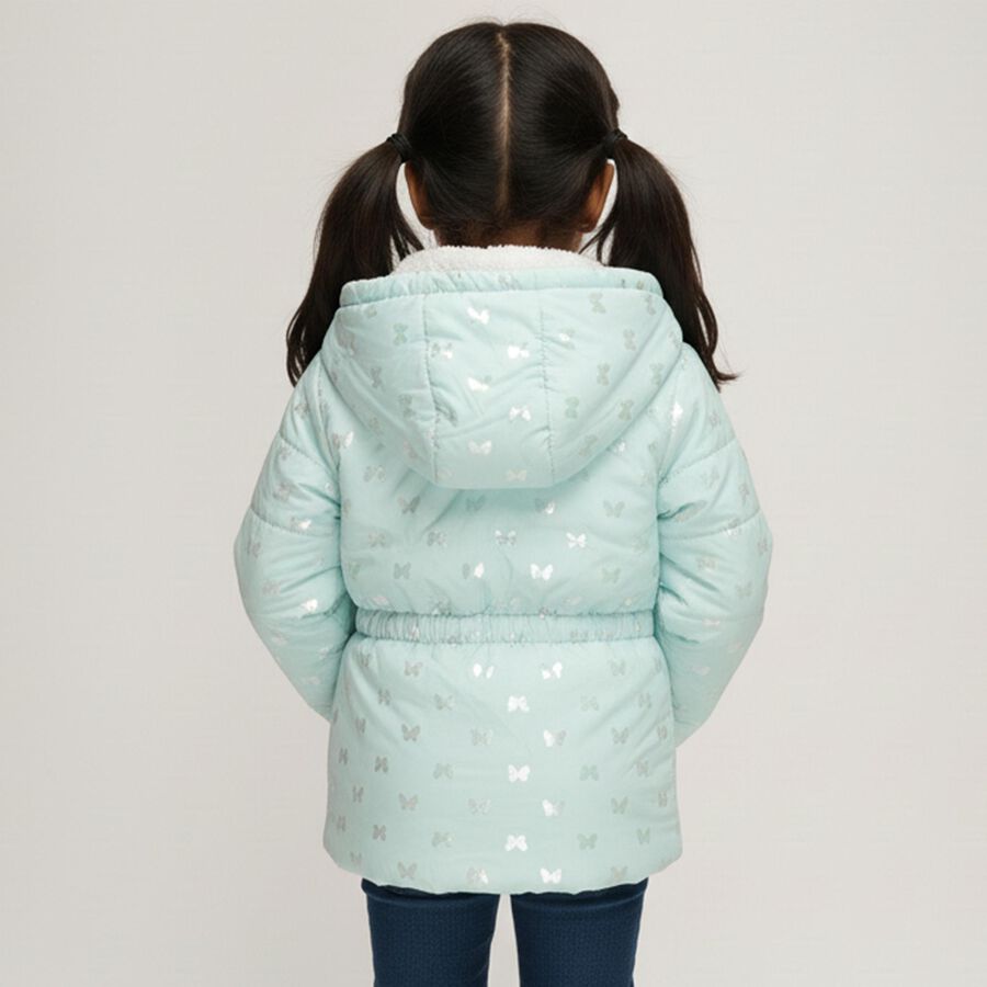 Girls Mint Green Hooded Casual Jacket, एक्वा, large image number null