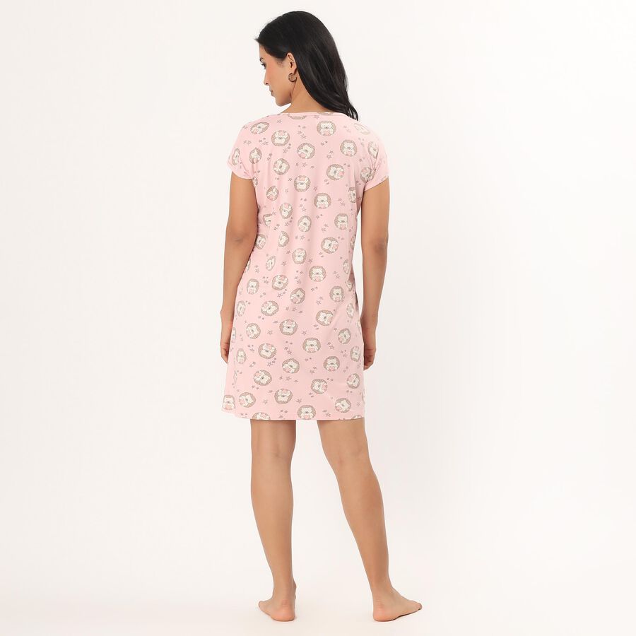 Women's Pink V-Neck Lace Trim Nighty, Light Pink, large