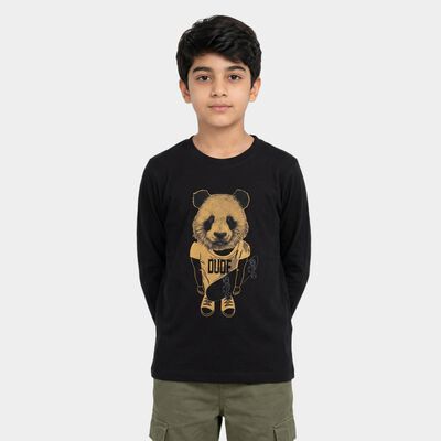 Boys Black Crew Neck Regular Boys T-Shirt